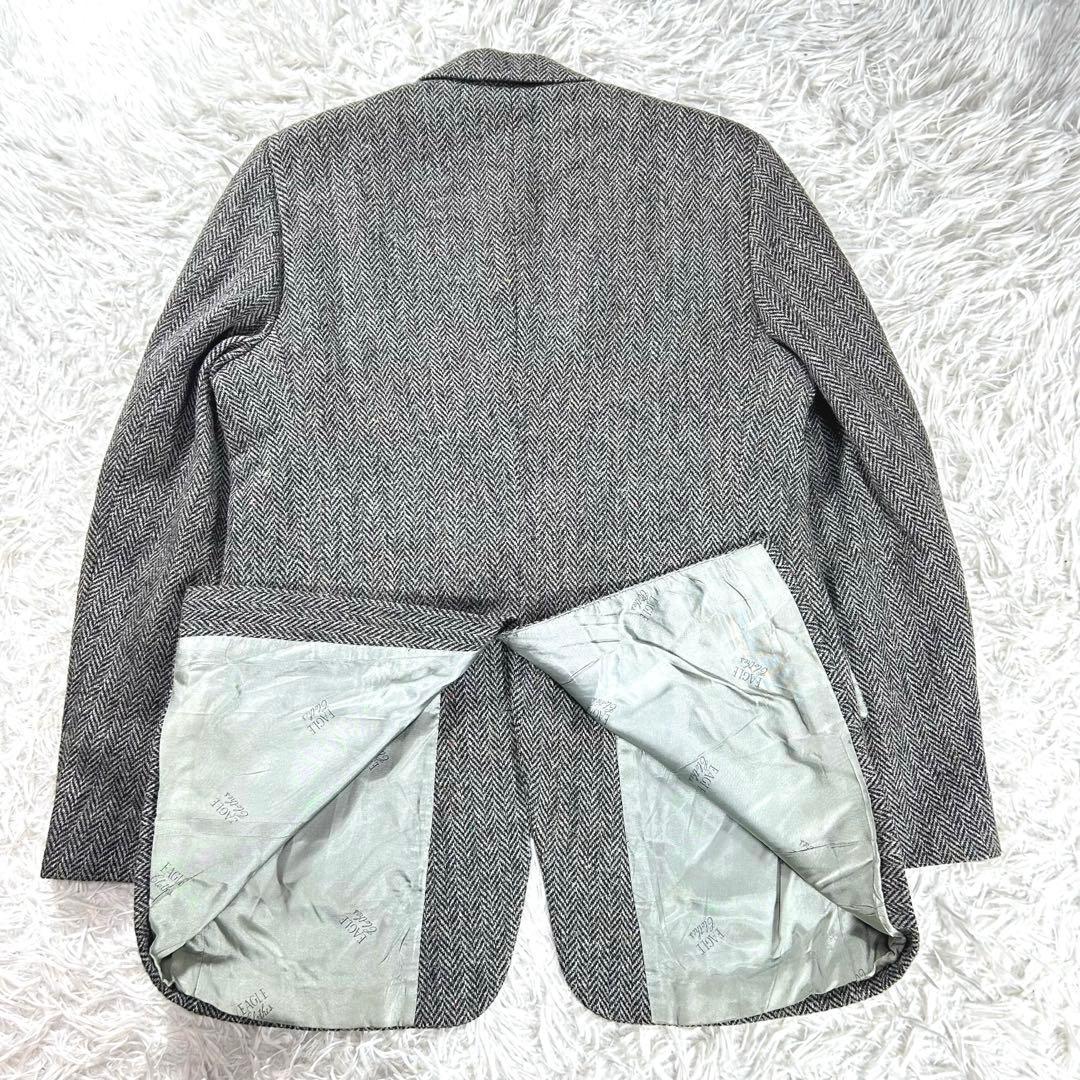 ハリスツイード✨ジャケット　L グレー　ヘリンボーン　クルミボタン