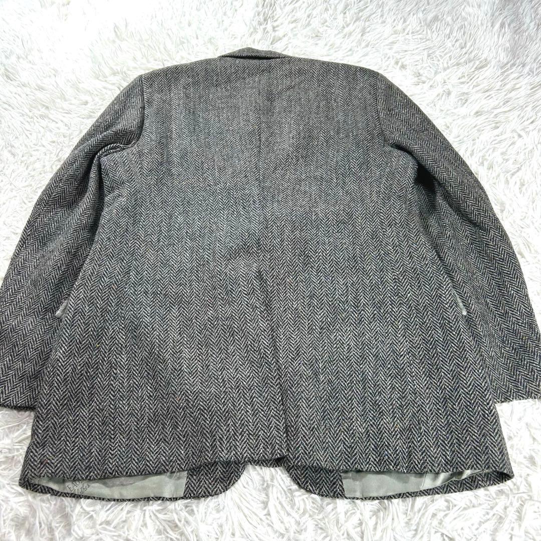 ハリスツイード✨ジャケット　L グレー　ヘリンボーン　クルミボタン