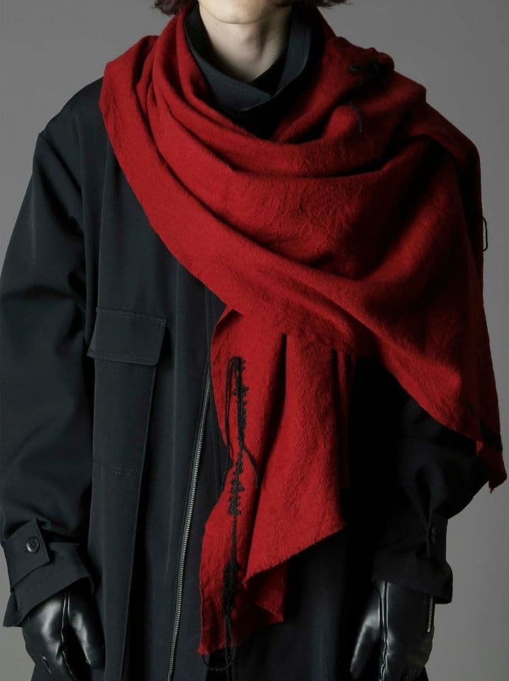 ヨウジヤマモト　グラウンドワイ　ボルドーステッチマフラー