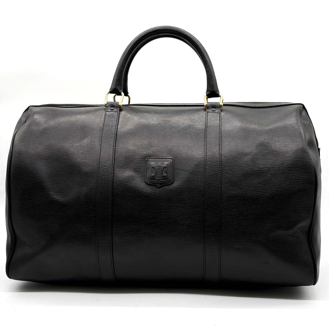 【美品】セリーヌ ボストンバッグ トリオンフ レザー ブラック 大容量