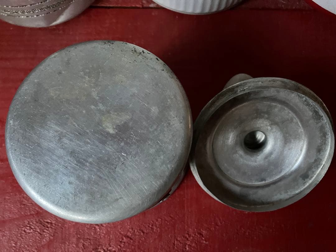 1930年代アルミキャニスター6缶セット　真鍮ラベル　フランスビンテージ