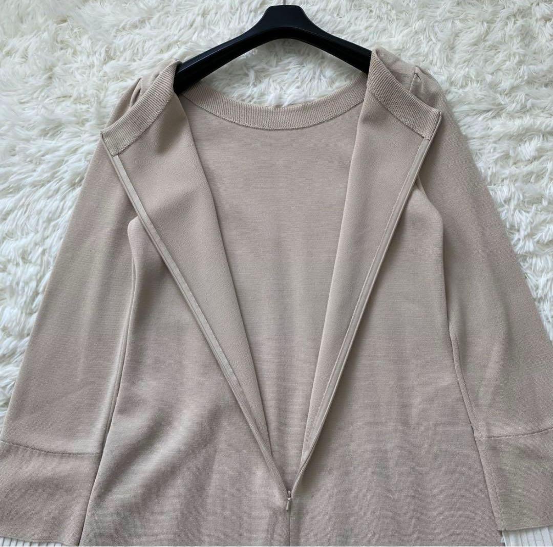 フォクシー　ニットワンピース　袖口プリーツ　バイカラー　ロング　40サイズ