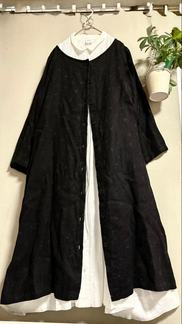 nest Robe ciel　前開きリネンワンピース　羽織り　替えボタン付