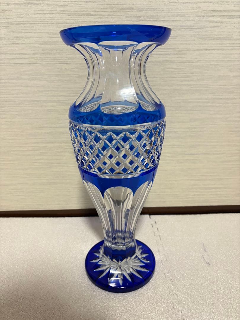 青色クリスタルガラス フラワーベース大型