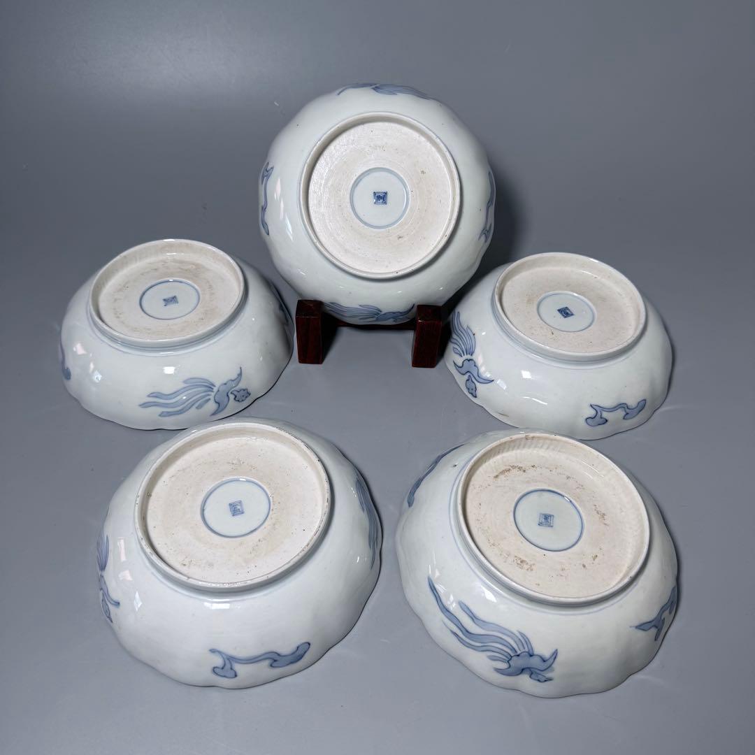 専用出品　幕末〜明治期　金蘭手　膾皿　五客　松竹梅　鶴　扇子　角冨印　上物