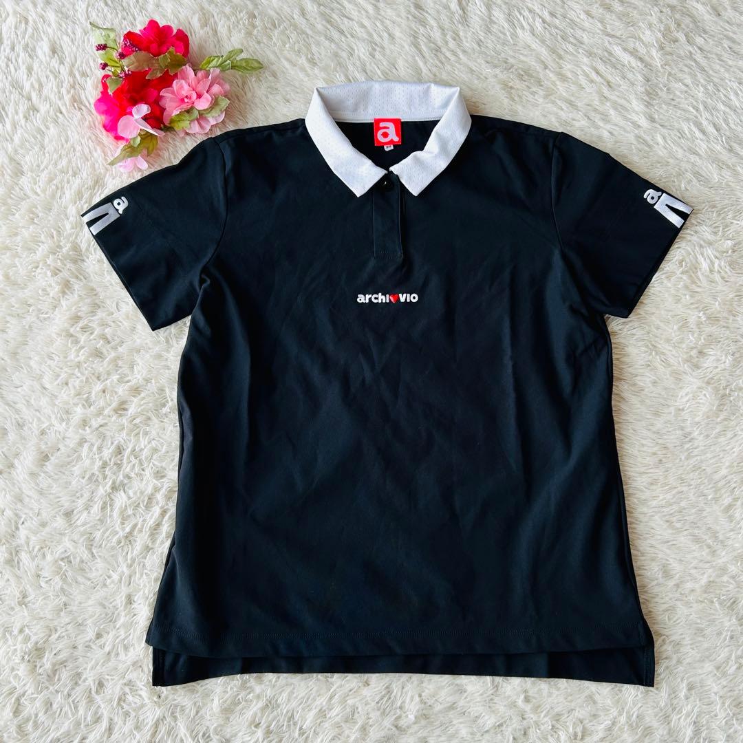 【美品】アルチビオレディース 半袖ポロシャツ 36（S）黒ブラック ロゴ入り
