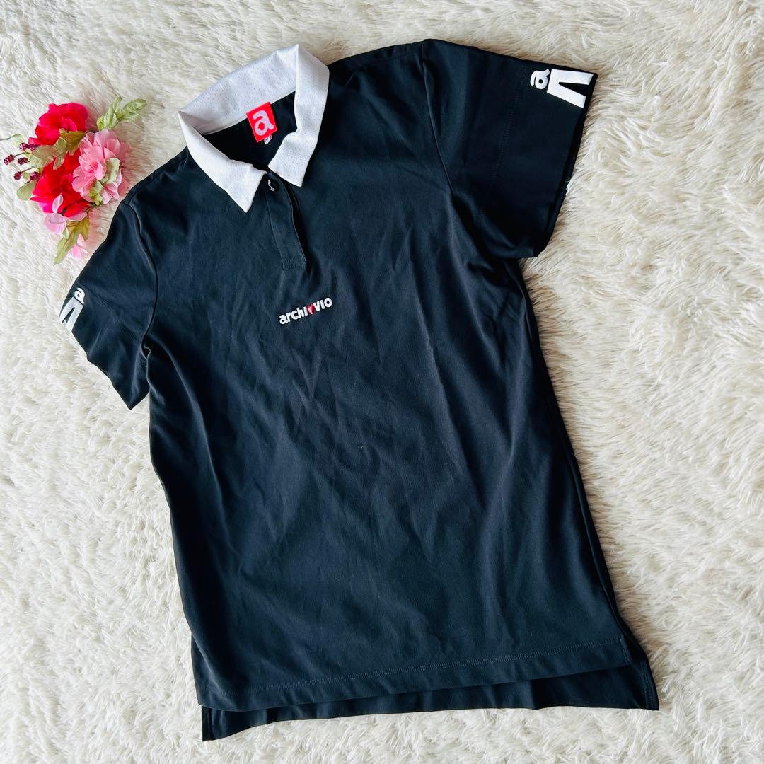 【美品】アルチビオレディース 半袖ポロシャツ 36（S）黒ブラック ロゴ入り