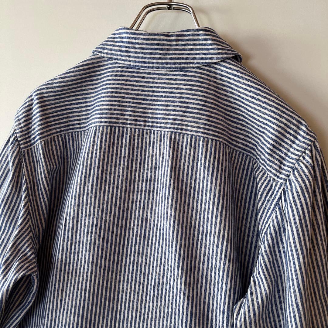 45R ストライプ柄 丸襟 コットンシャツ ブラウス 綿100% サイズ2 青白
