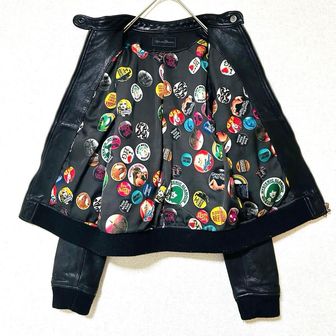 ヒステリックグラマー シングルライダースレザージャケット 山羊革 裏地総柄 黒