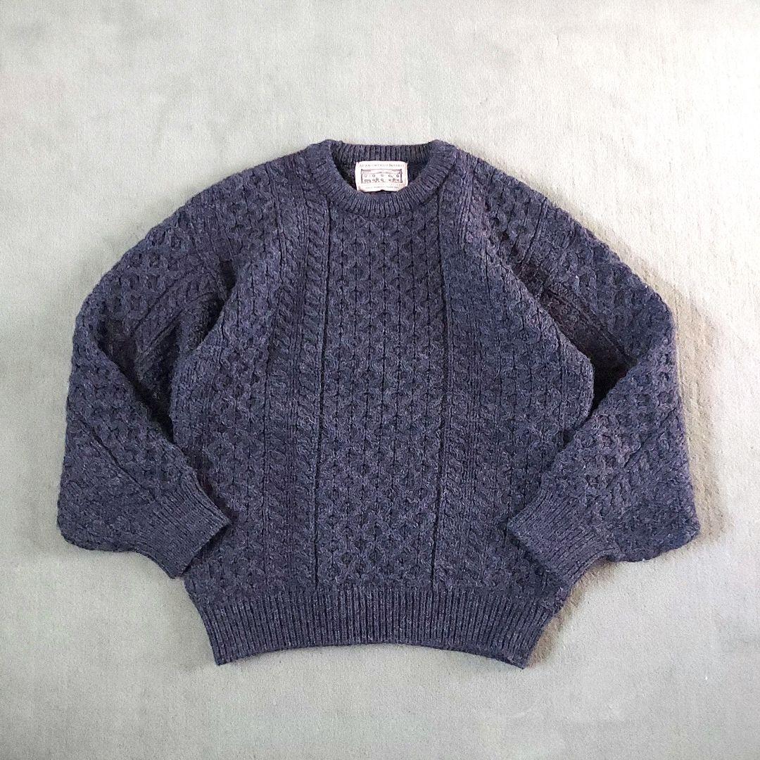 アイルランド製フィッシャーマンアランクルーニットM濃灰 シェットランドインバー