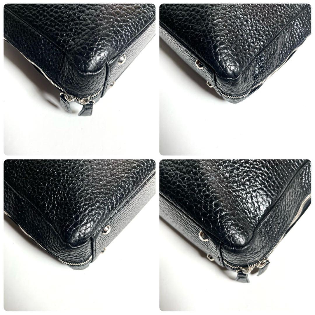 【極上美品・使用感少ない✨】hinn エンボスレザー ビジネスバッグ 黒