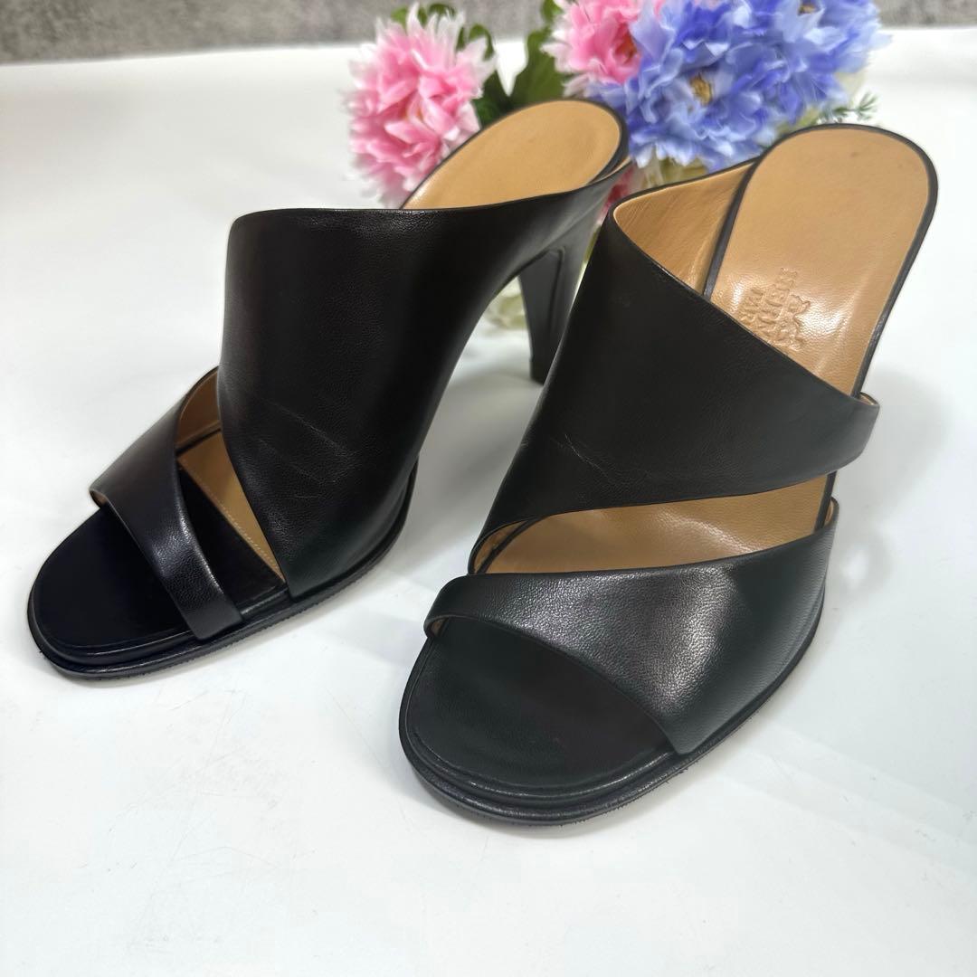 美品★HERMES★エルメス ミュール サンダル レザー 黒 ヒール サイズ35