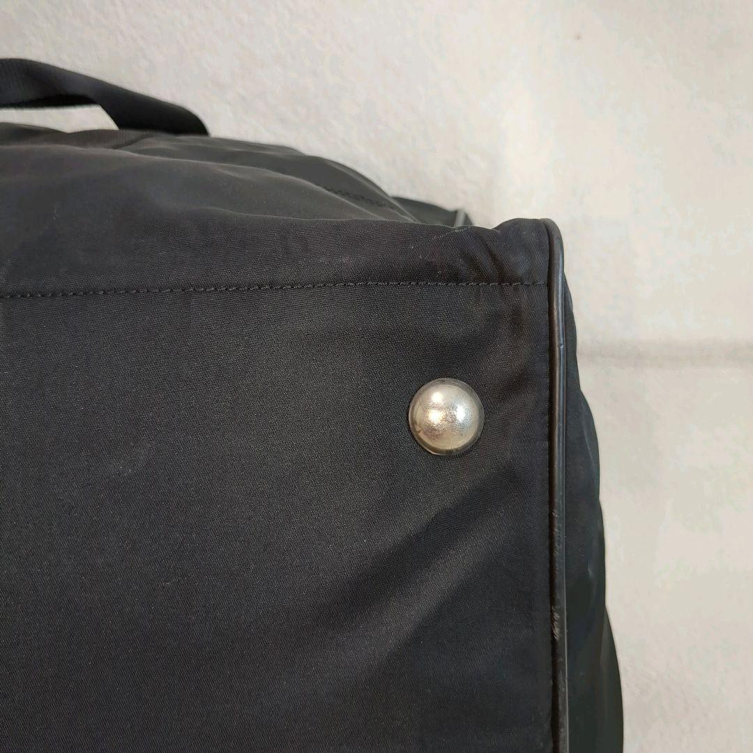 大容量 PRADA ボストンバッグ ブラック 三角ロゴ レザー ナイロン