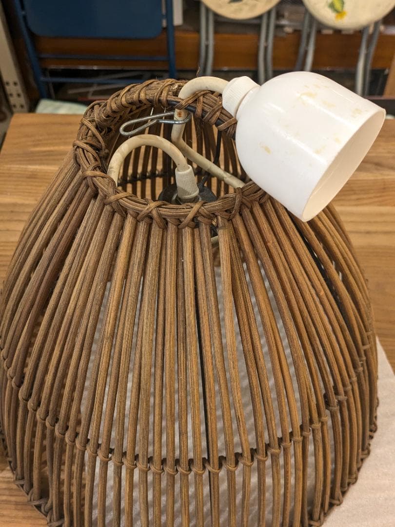 【廃盤希少】 東京メタル工業 ペンダントライト 照明 ラタン 籐 茶 ペンダント