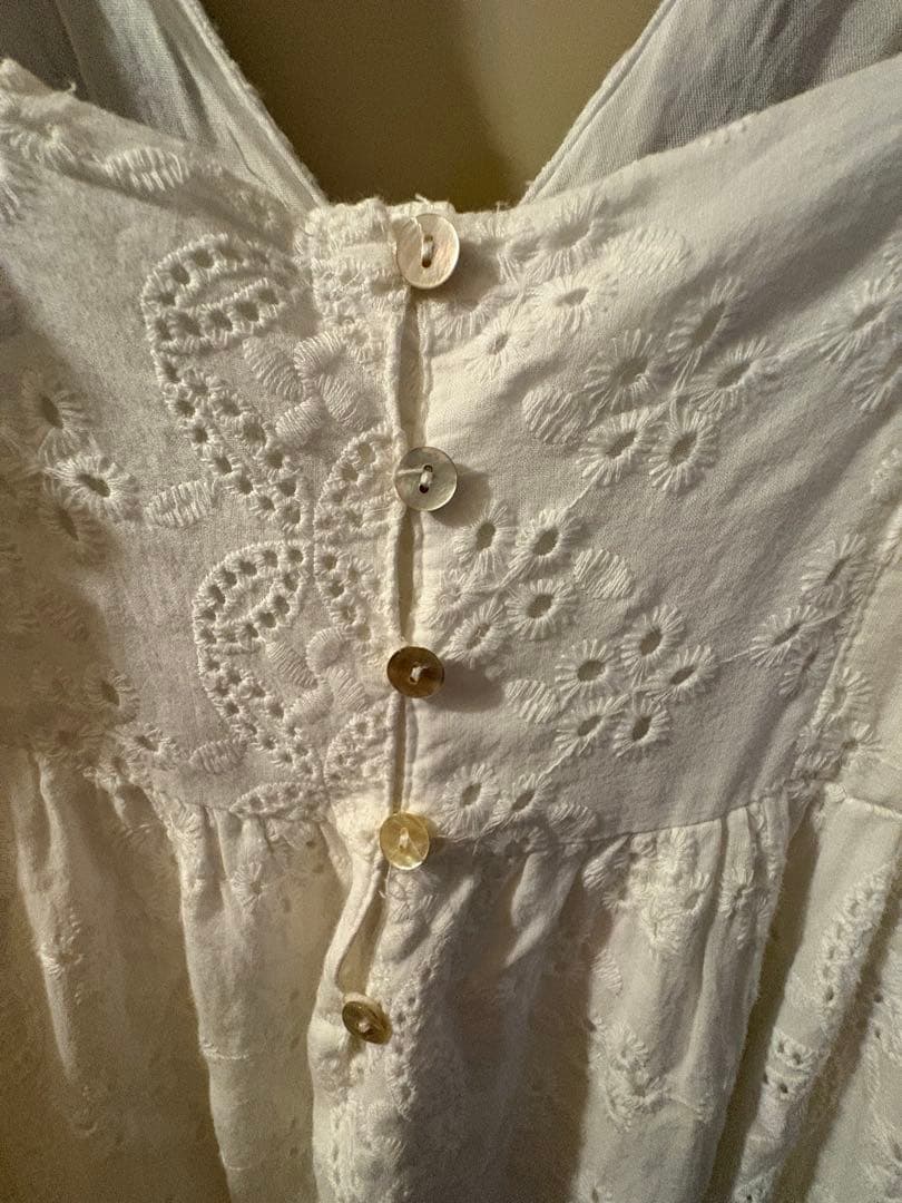 古着　70s 80s 花柄　コットンレース　エプロンワンピース