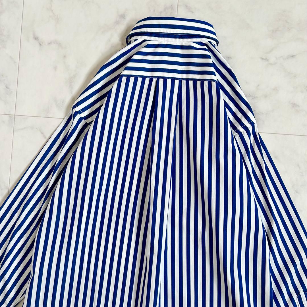 タグ付 ポロ バイ ラルフローレン ストライプ シャツ 袖ロゴ 青 近年モデル0