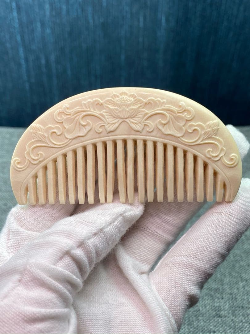 天然マンモス牙美しい手作り彫刻 一櫛百順 髪櫛(37g)
