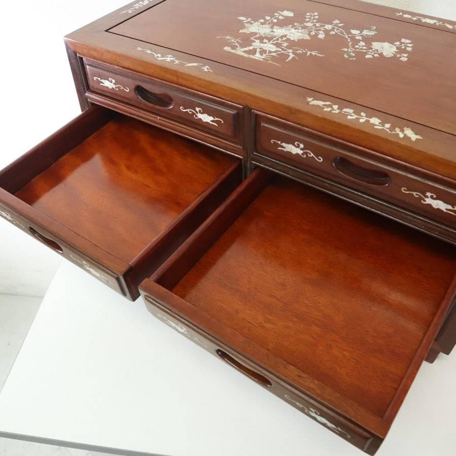 値下　花梨無垢 唐木家具 螺鈿細工 小箪笥 小引き出し 引き出し6杯