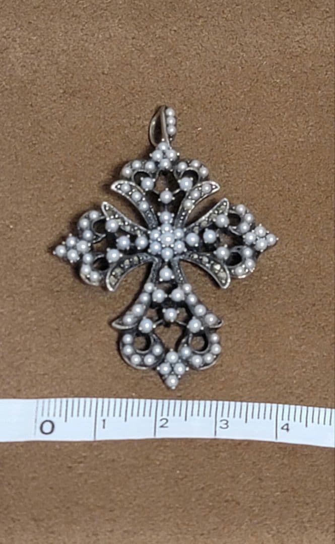 碌山 ベビーパール マーカサイトアンティーク調ペンダントトップ ブローチ