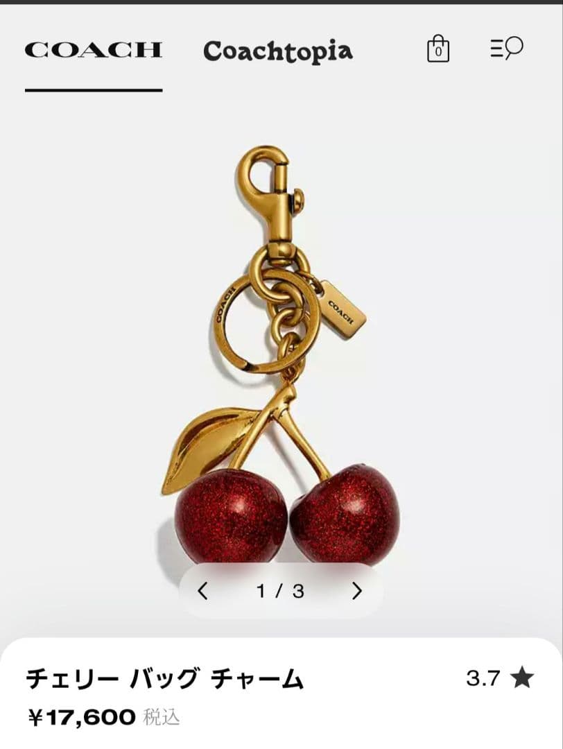 専用未開封プレゼント用COACH チェリーバッグチャーム