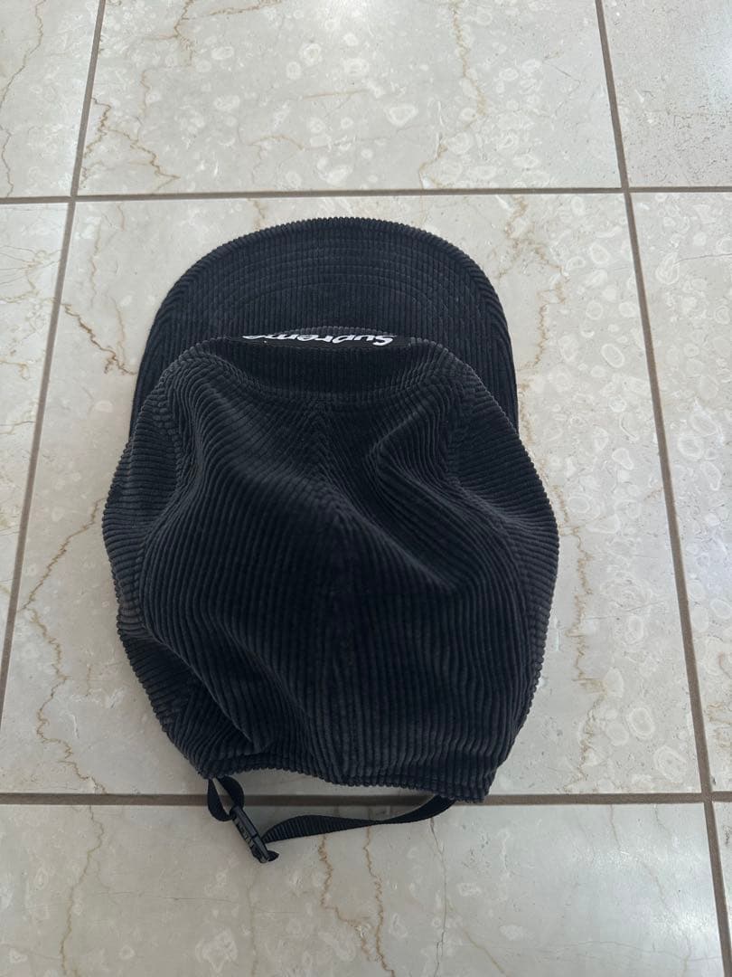 Supreme 黒 コーデュロイキャップ