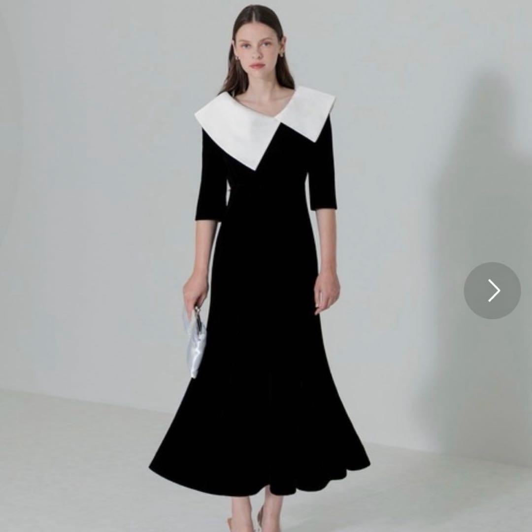 leja アシンメトリービッグカラーベロアマーメイドワンピースドレス