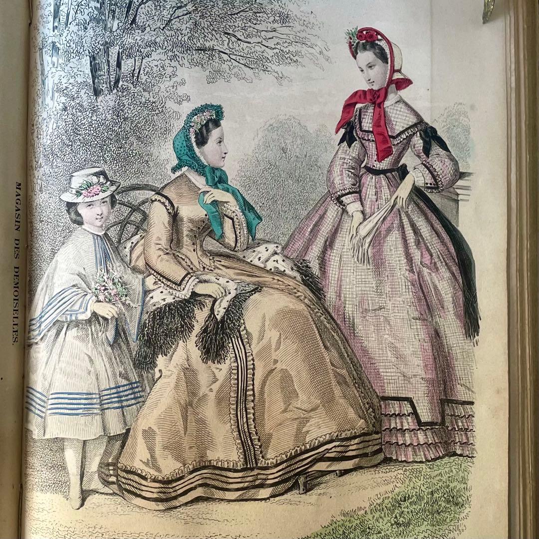 マガジン・デ・ドゥモアゼル1863年　フランスアンティーク　本　古書　彩色銅版画