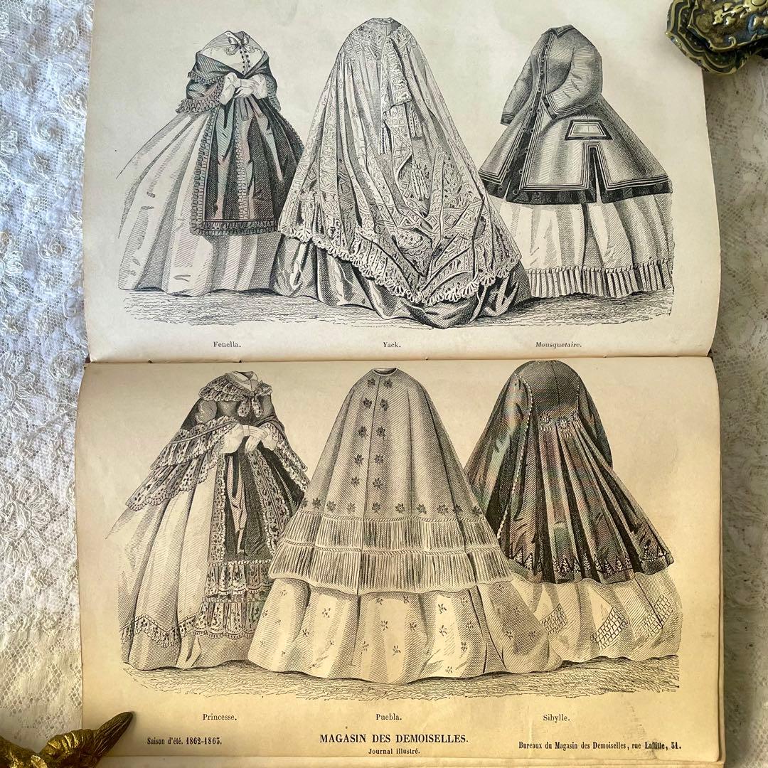 マガジン・デ・ドゥモアゼル1863年　フランスアンティーク　本　古書　彩色銅版画