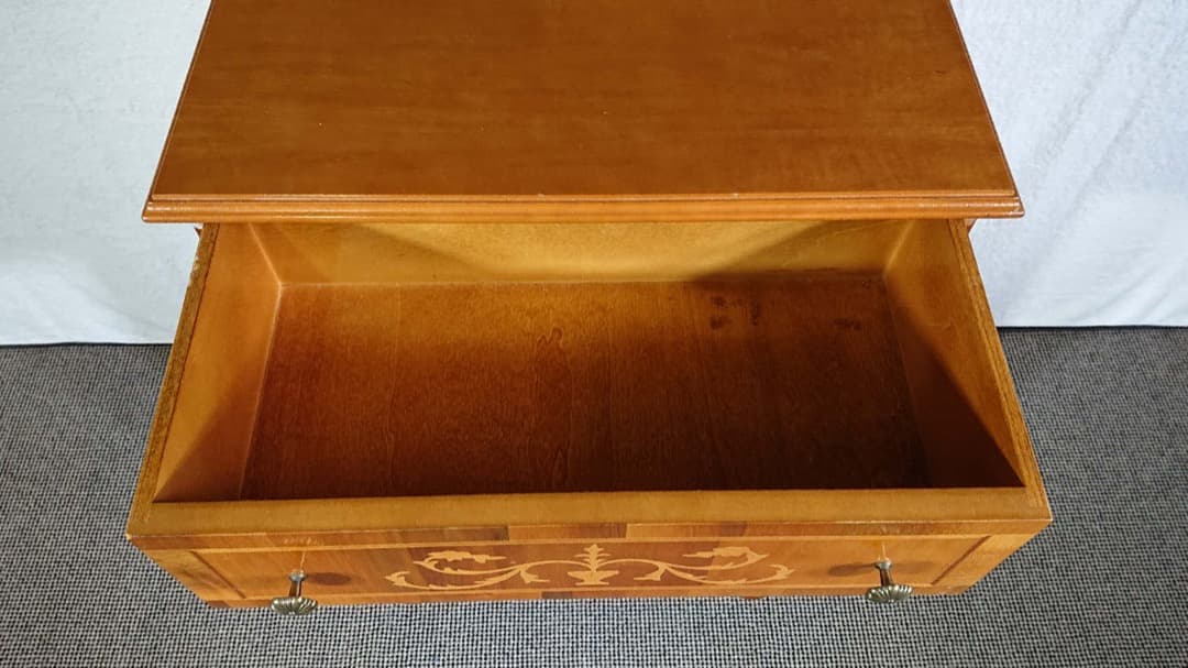 イタリア製 チェスト 5段 丸脚 象嵌 引き出し 棚 タンス アンティーク調