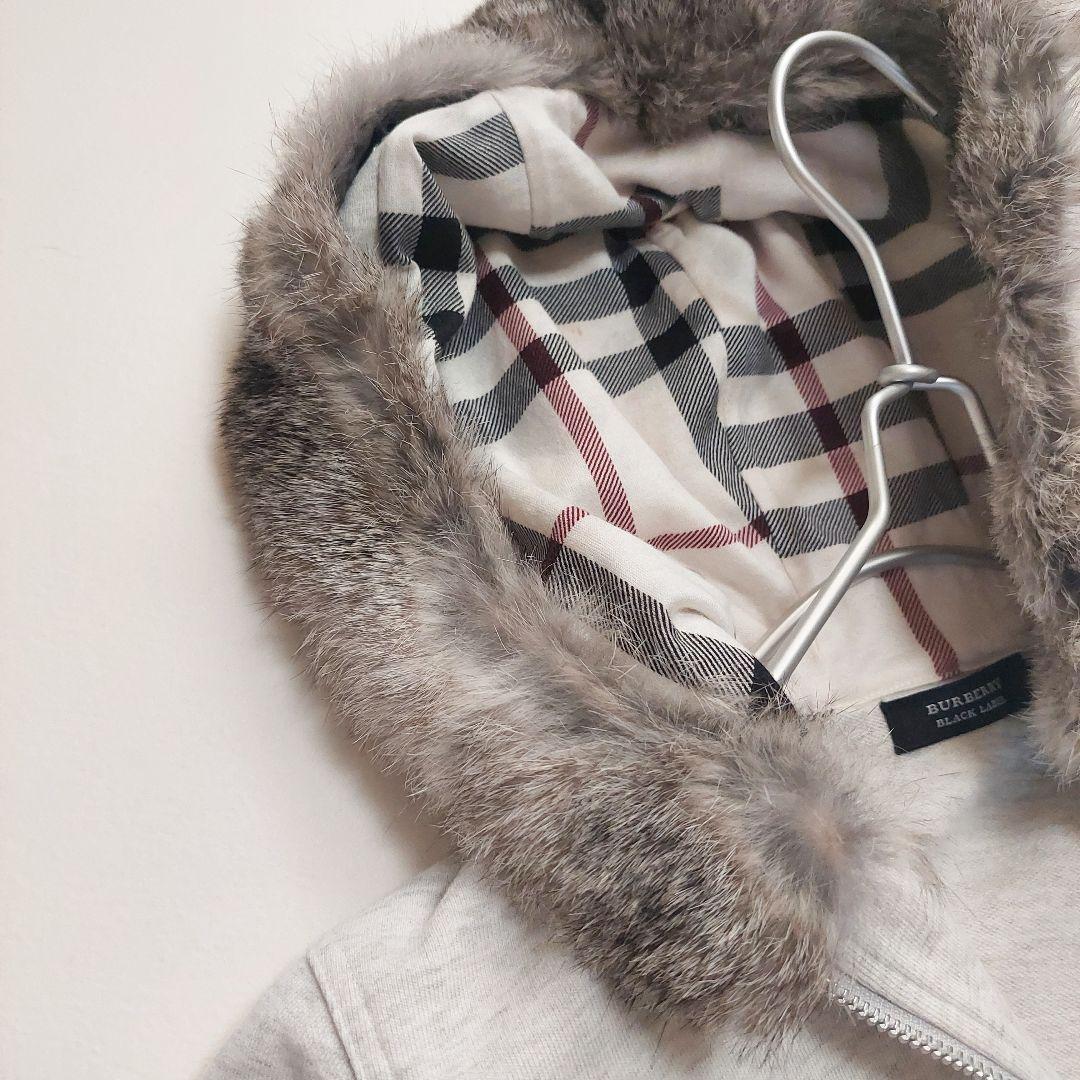 BURBERRY BLACK LABEL　ファー付フーディパーカー　ノバチェック