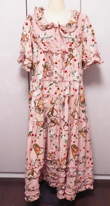 な*お様 ピンクハウス♡野ばらとチェリープリント♡パフスリーブワンピース