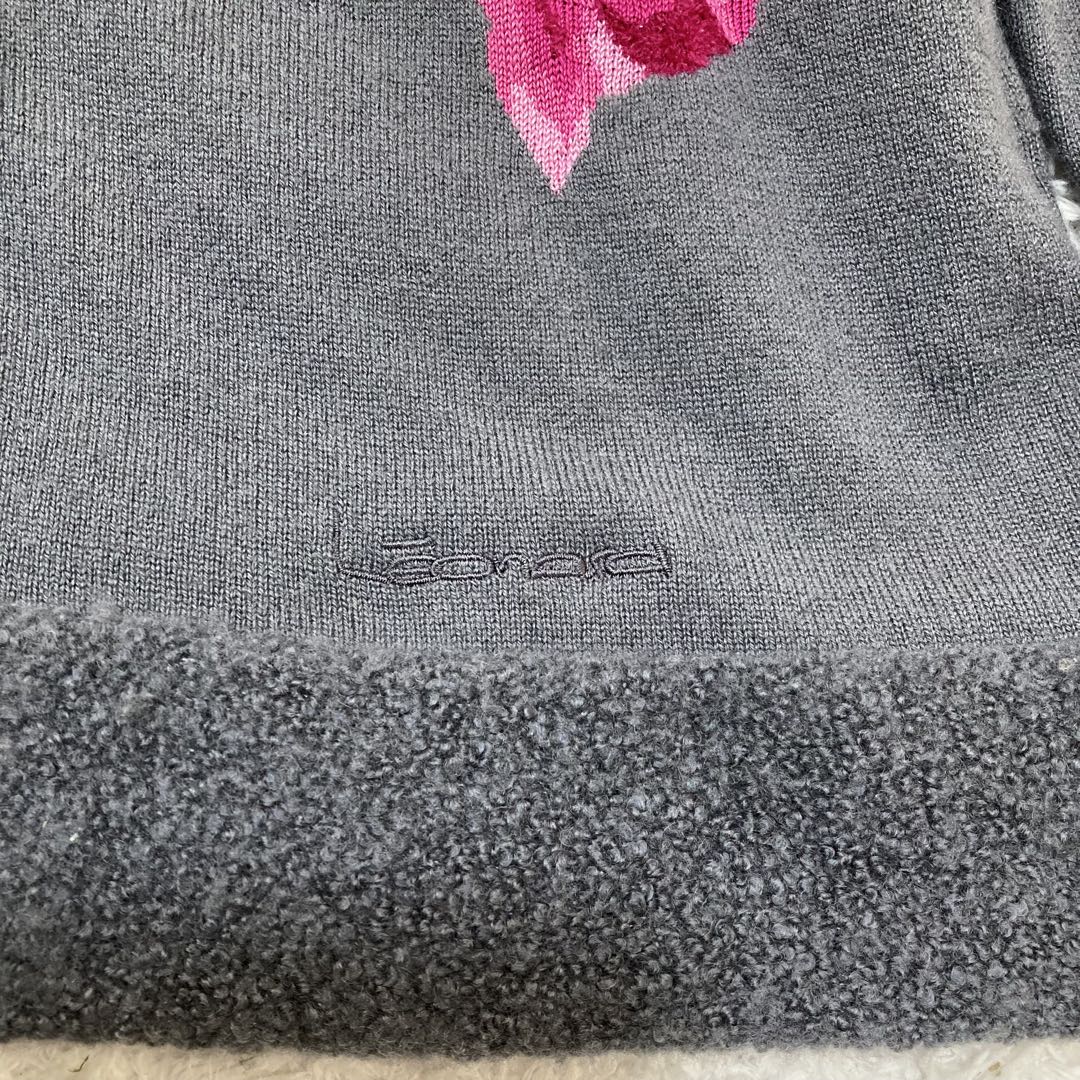 カシミヤシルク♡ レオナール カーディガン ラインストーン 七分袖 花柄 40