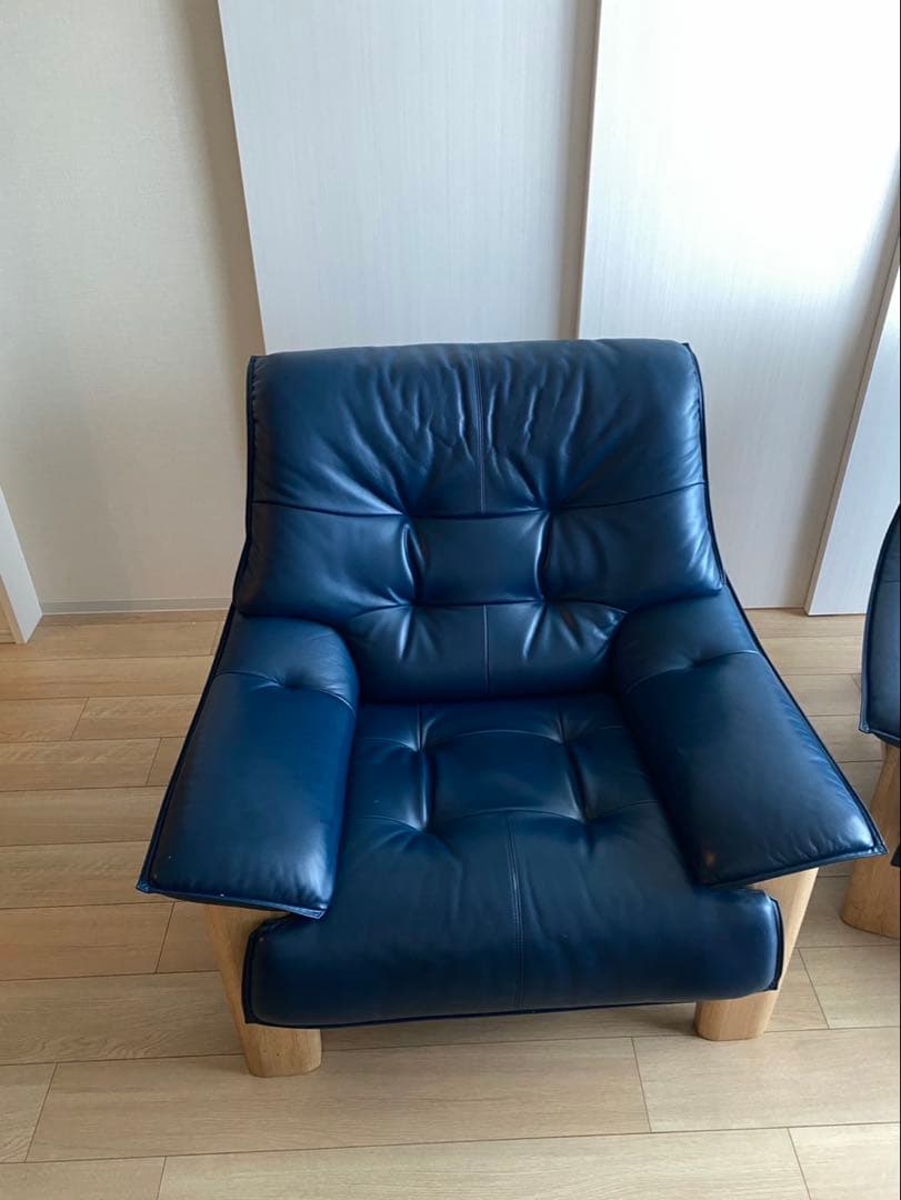値下げしました！ ネイビー レザー 1人掛けソファ