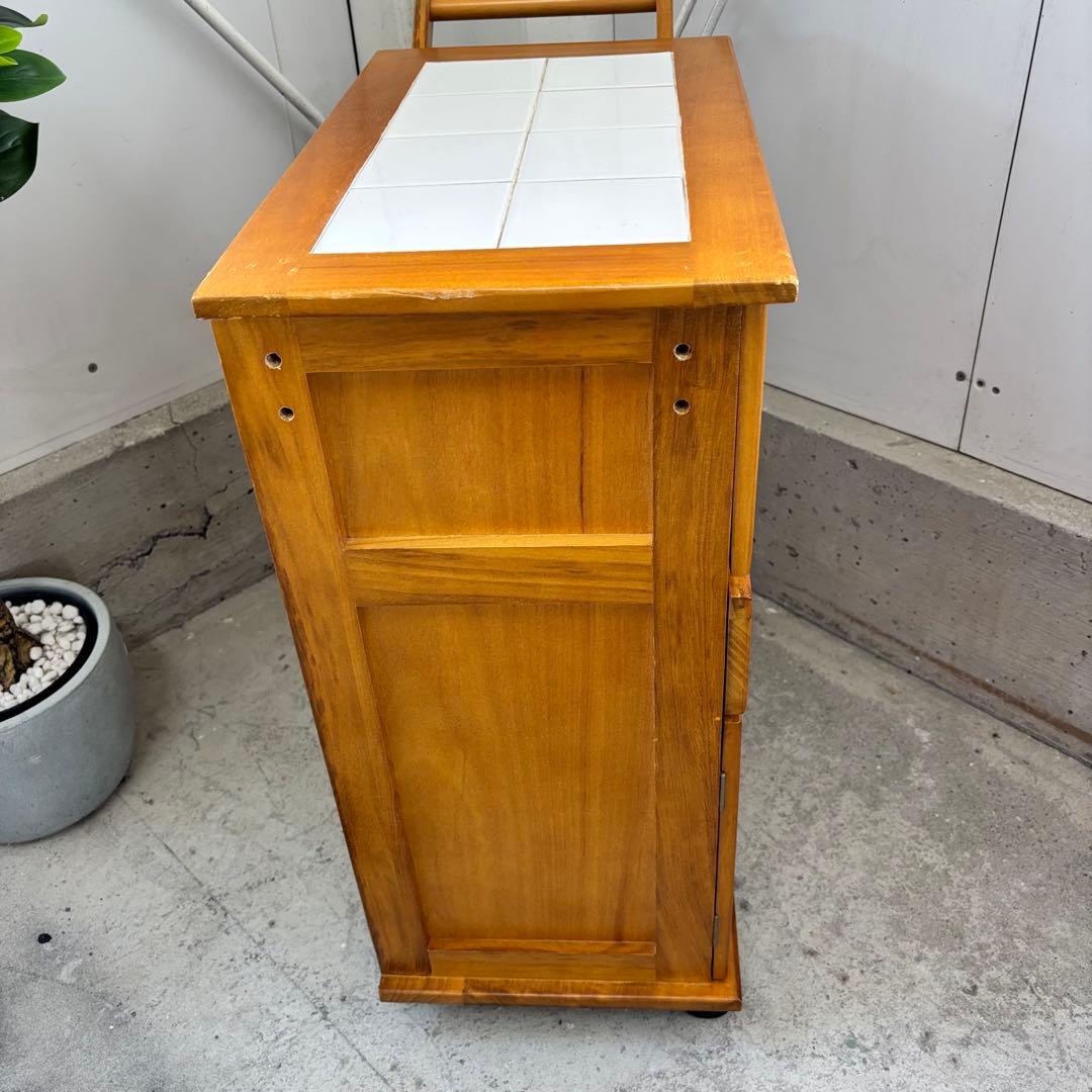 木製キッチンワゴン タイル天板 キャスター付 キャビネット