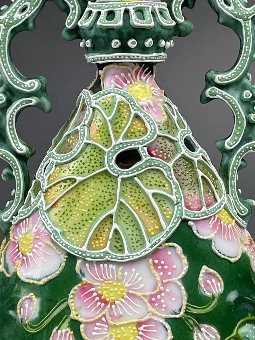 オールドニッポン アールヌーボー 花紋 一陳盛り 花瓶 明治期 里帰り