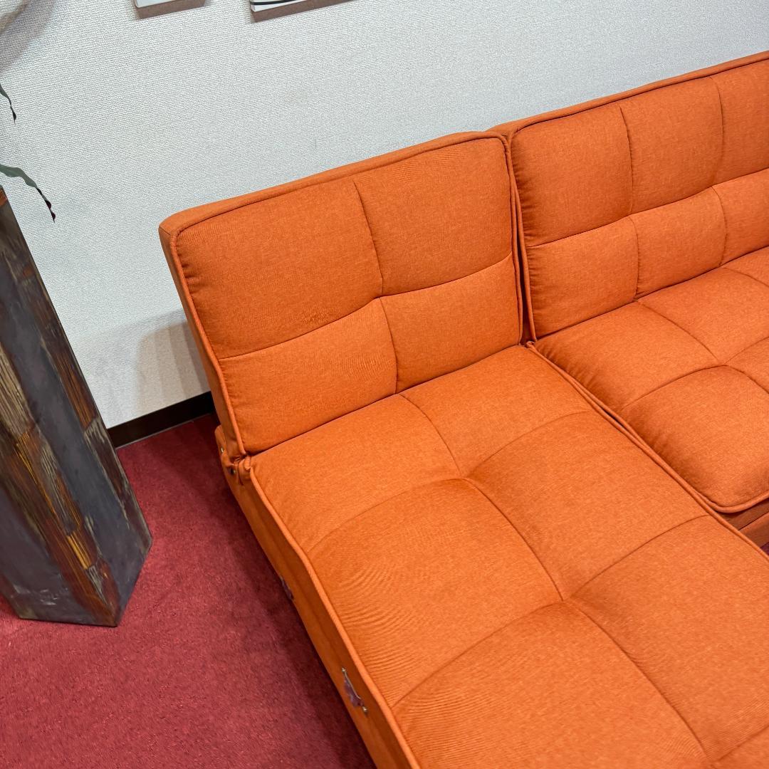 超美品L字型ソファー　収納有　オシャレなレンジ色