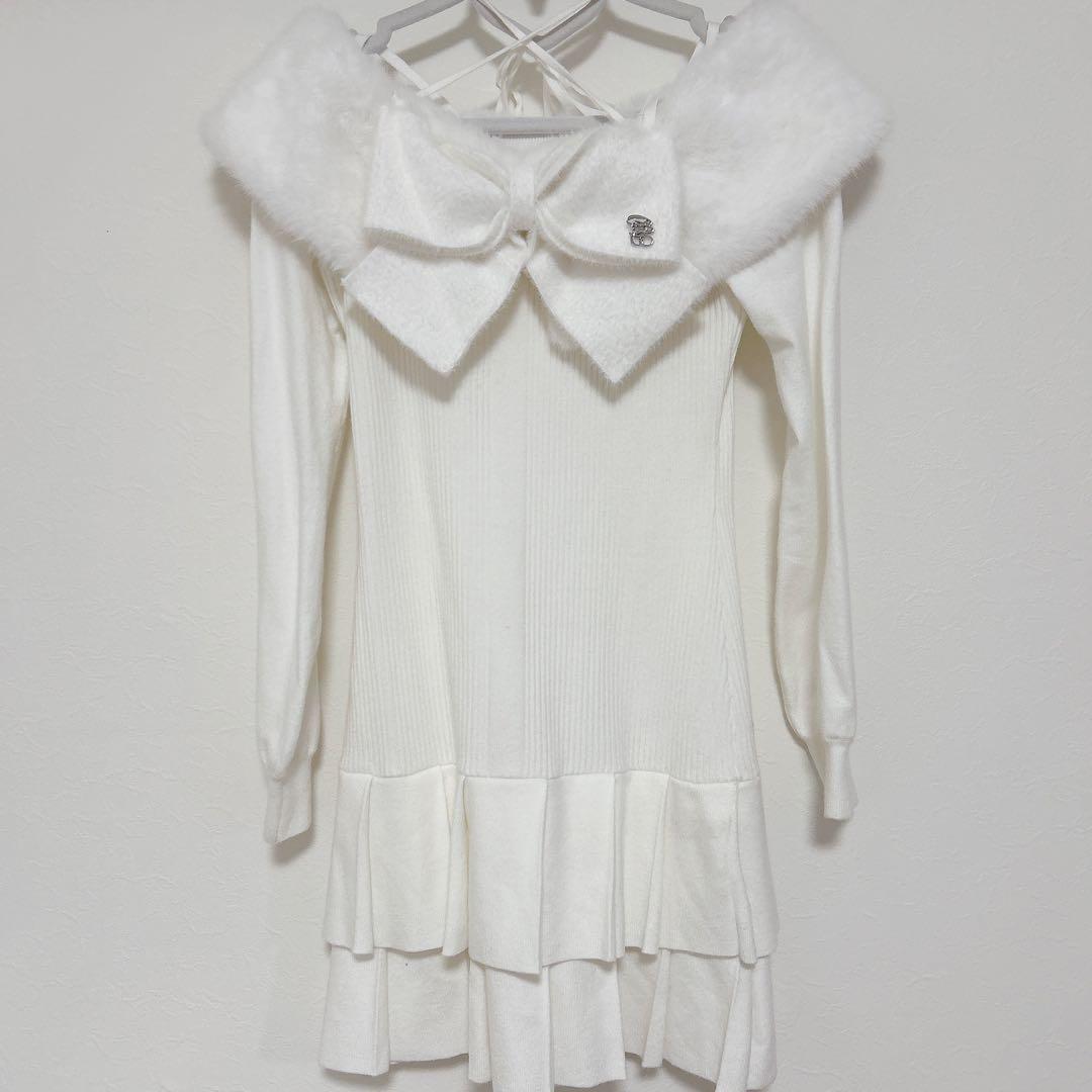 HONEY MEW ビッグリボンクロスオフショルワンピ