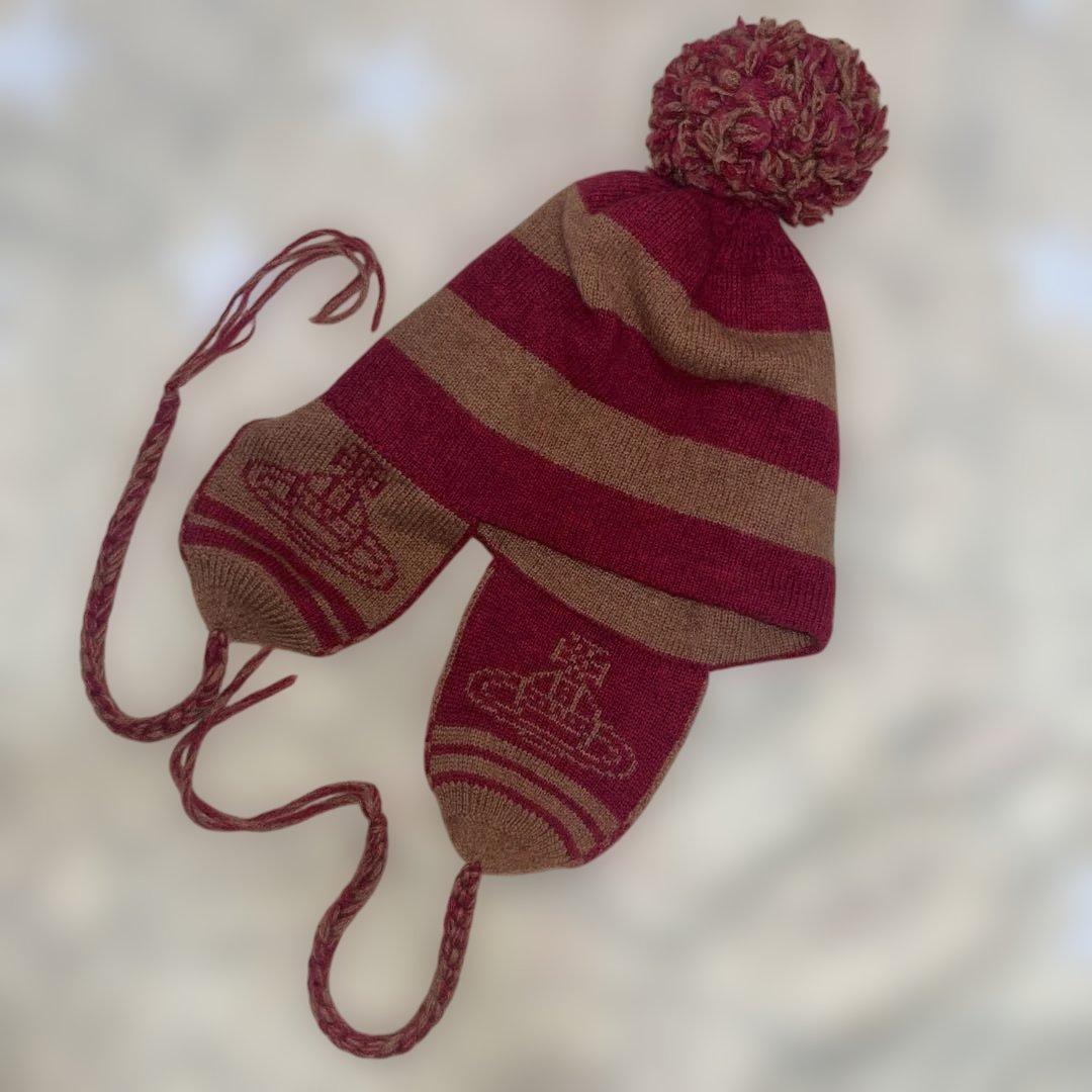 ヴィヴィアンウエストウッド ボーダー ニット帽 耳あて 正規品