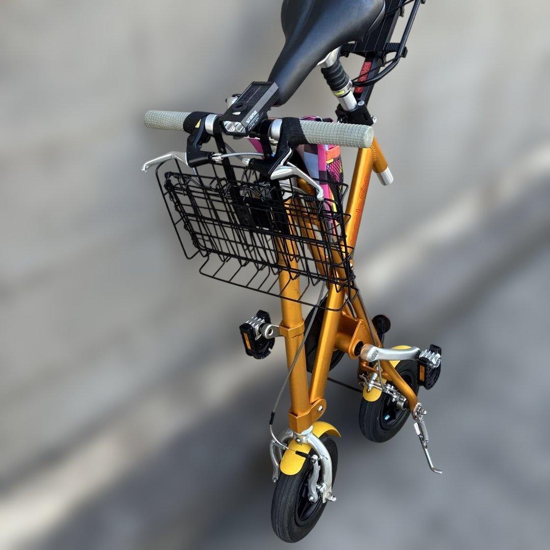 折りたたみ自転車 ゴールド 前部バスケット付き