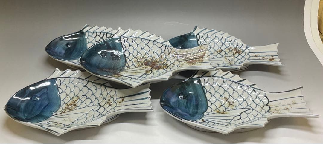 大明萬暦年製　明時代　景徳鎮　染付　魚皿　5客　Y3199