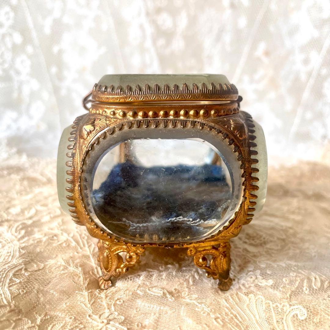 ベベルガラスジュエリーボックス　アクセサリーケース　フランスアンティーク