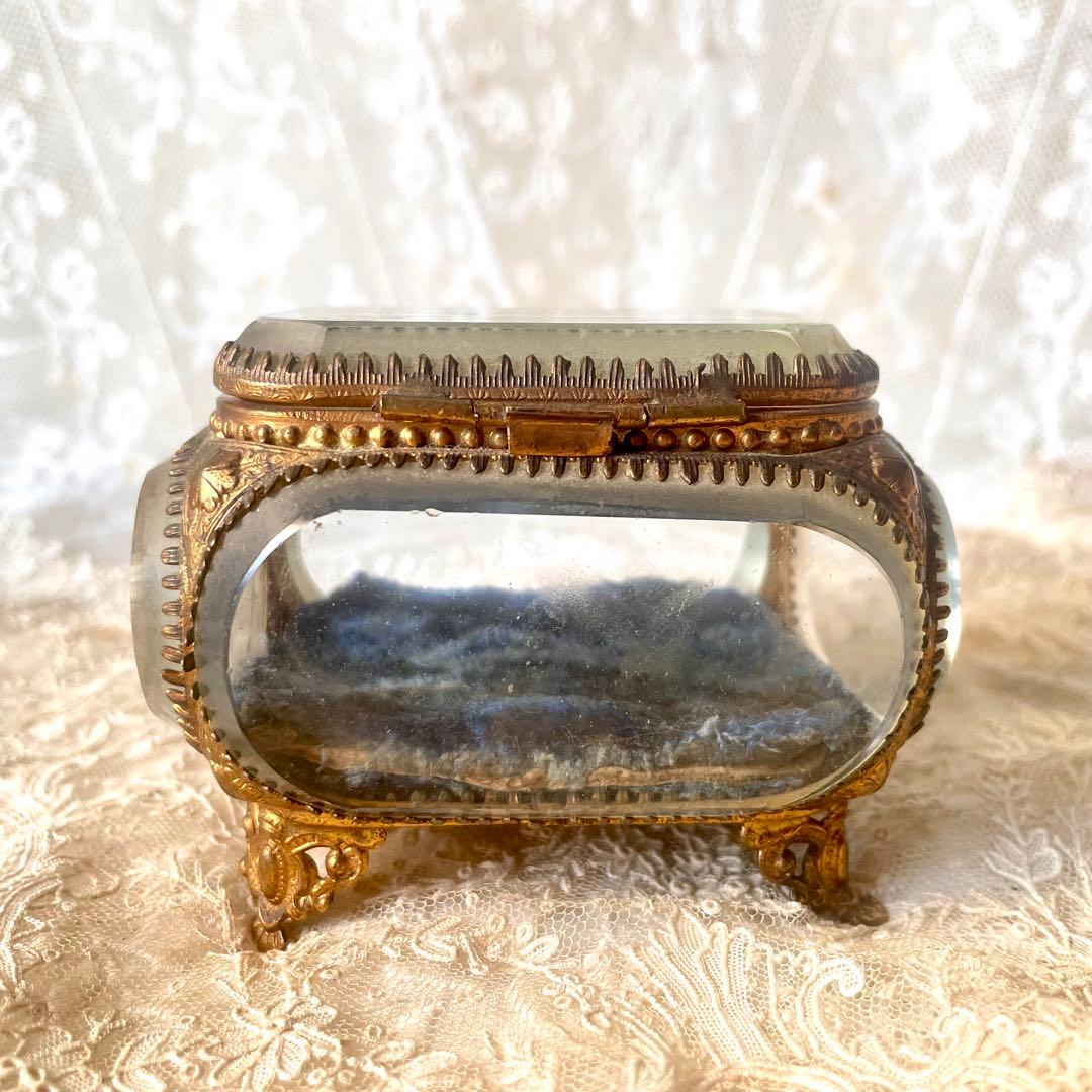 ベベルガラスジュエリーボックス　アクセサリーケース　フランスアンティーク