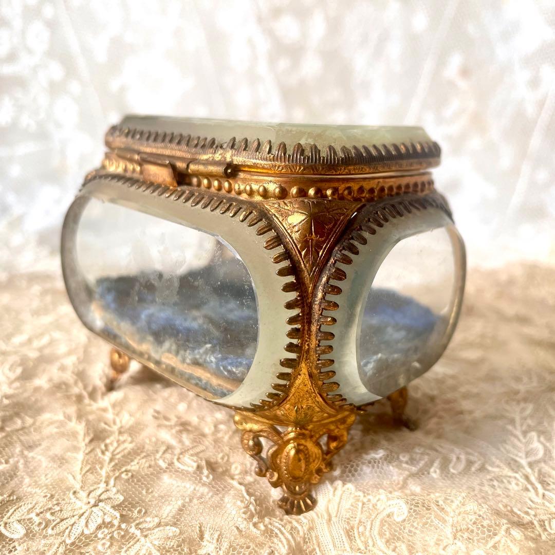 ベベルガラスジュエリーボックス　アクセサリーケース　フランスアンティーク