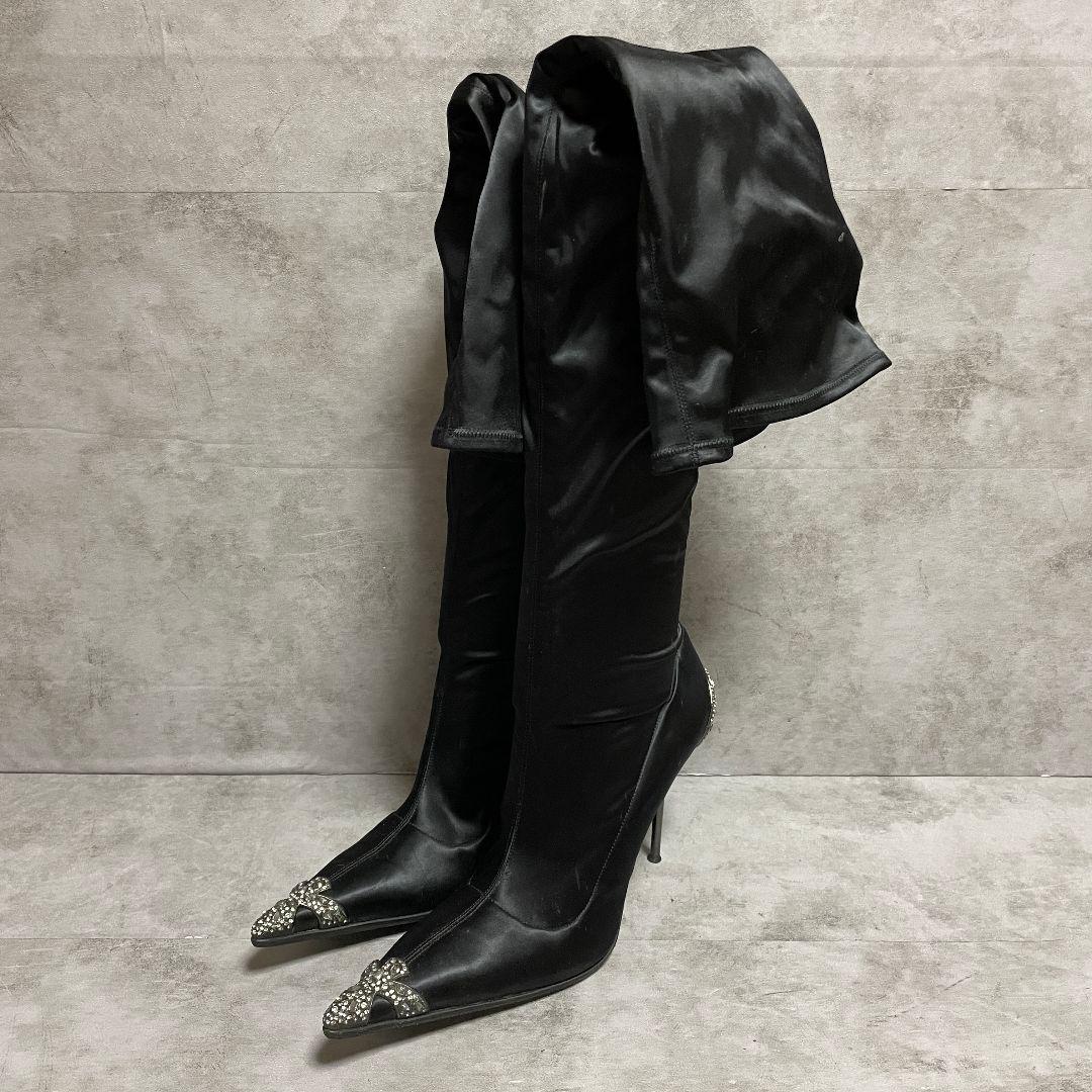 【ジャンマルコロレンツィ】（40）サイハイブーツ ポインテッドトゥ ブラック
