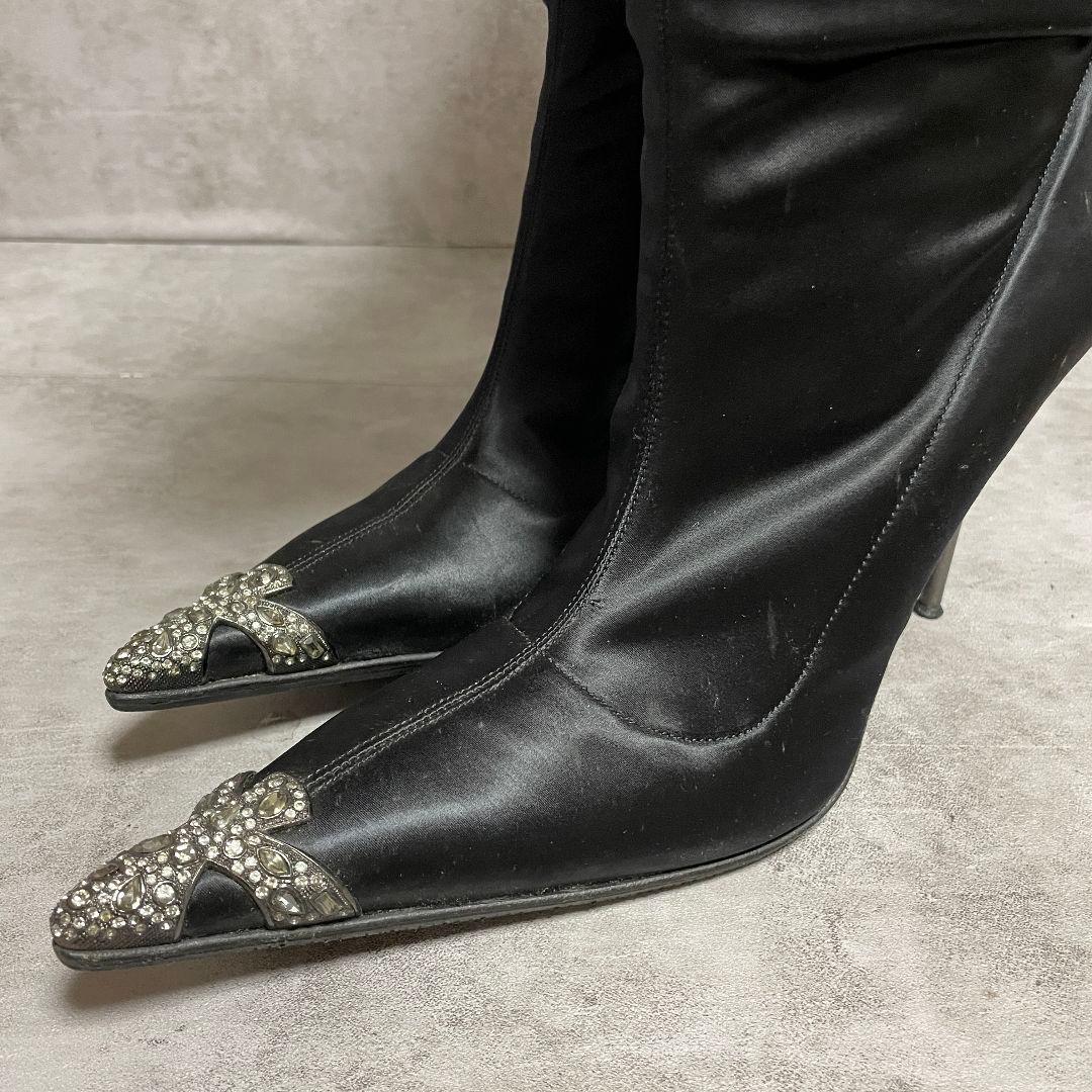 【ジャンマルコロレンツィ】（40）サイハイブーツ ポインテッドトゥ ブラック