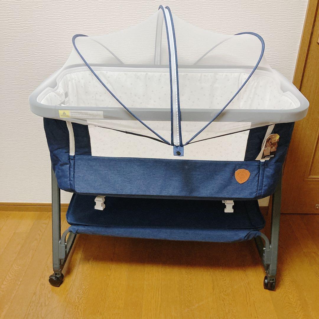 HZDMJ ベビーベッド　ネイビー 高さ調整可能　折り畳み可能