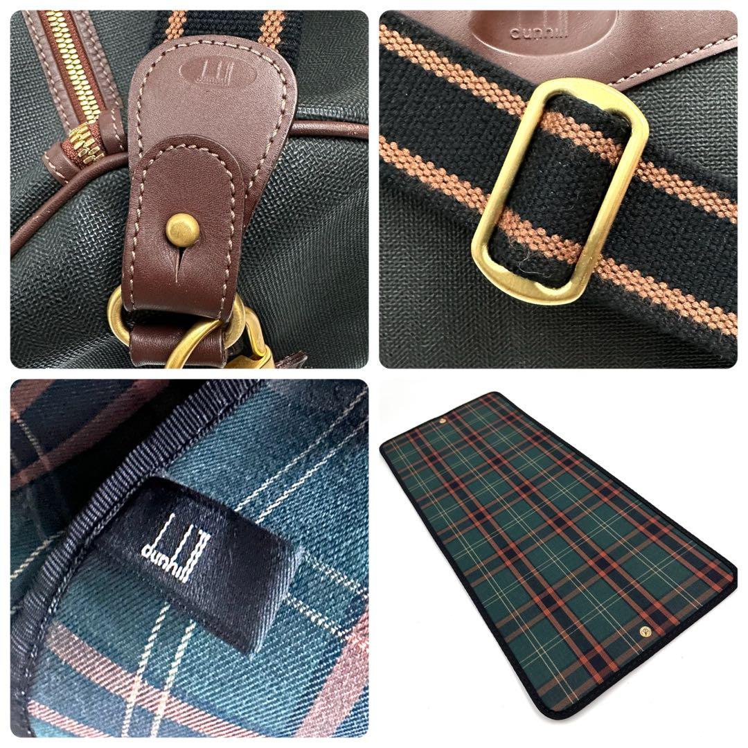 ダンヒル ボストンバッグ 2way 大容量 内側チェック レザー ブラウン