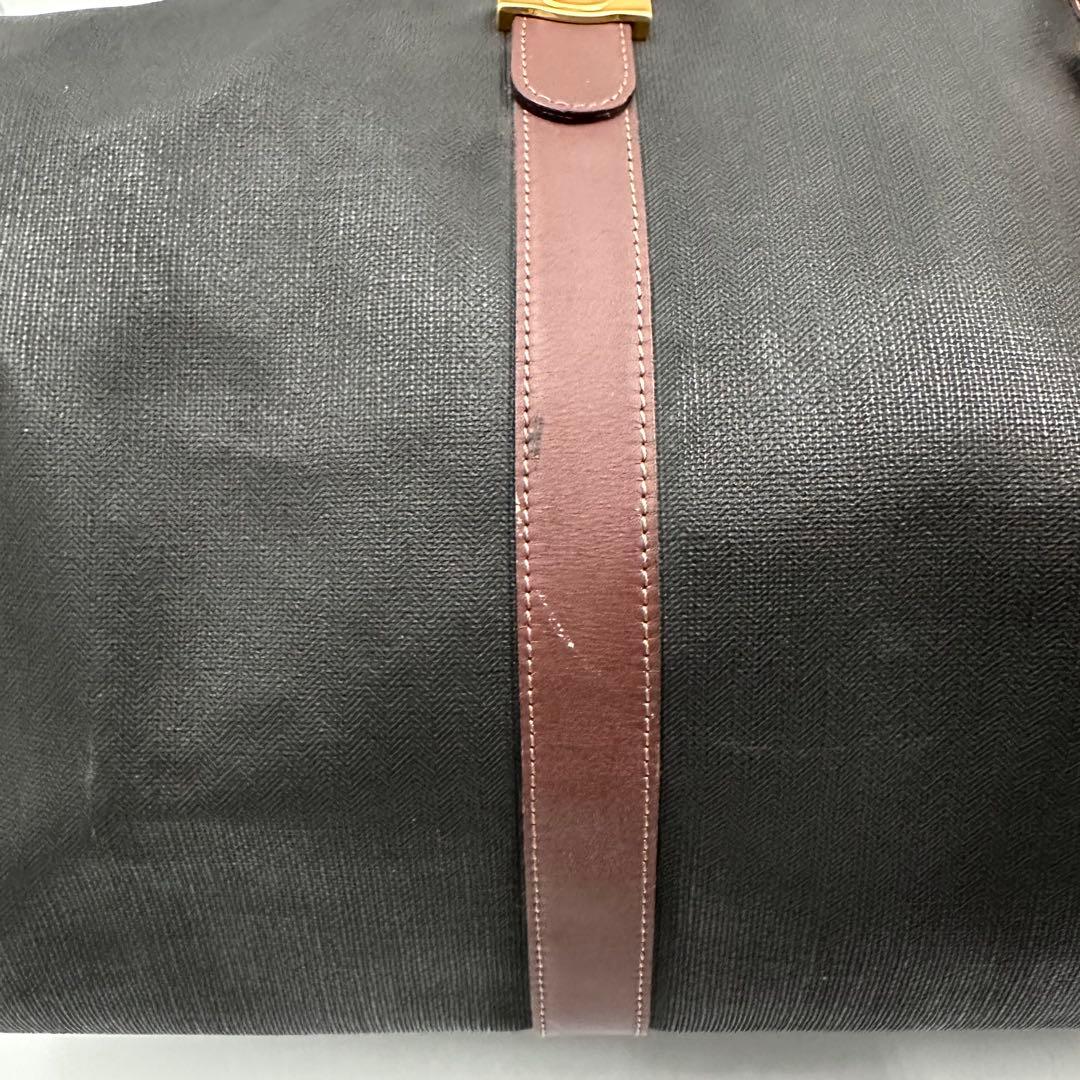 ダンヒル ボストンバッグ 2way 大容量 内側チェック レザー ブラウン