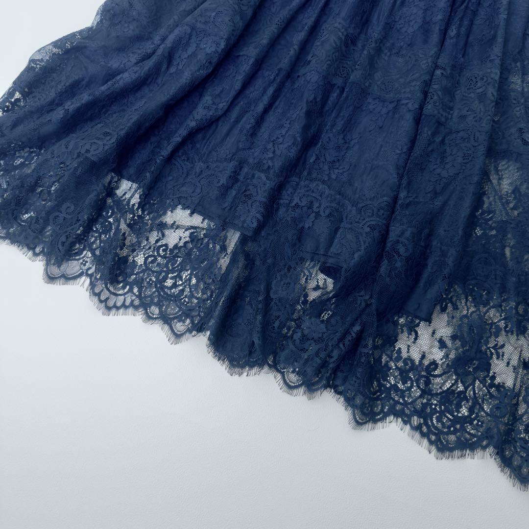 組曲　プリエ　大きいサイズ　総レースロングワンピース　ネイビー　3L