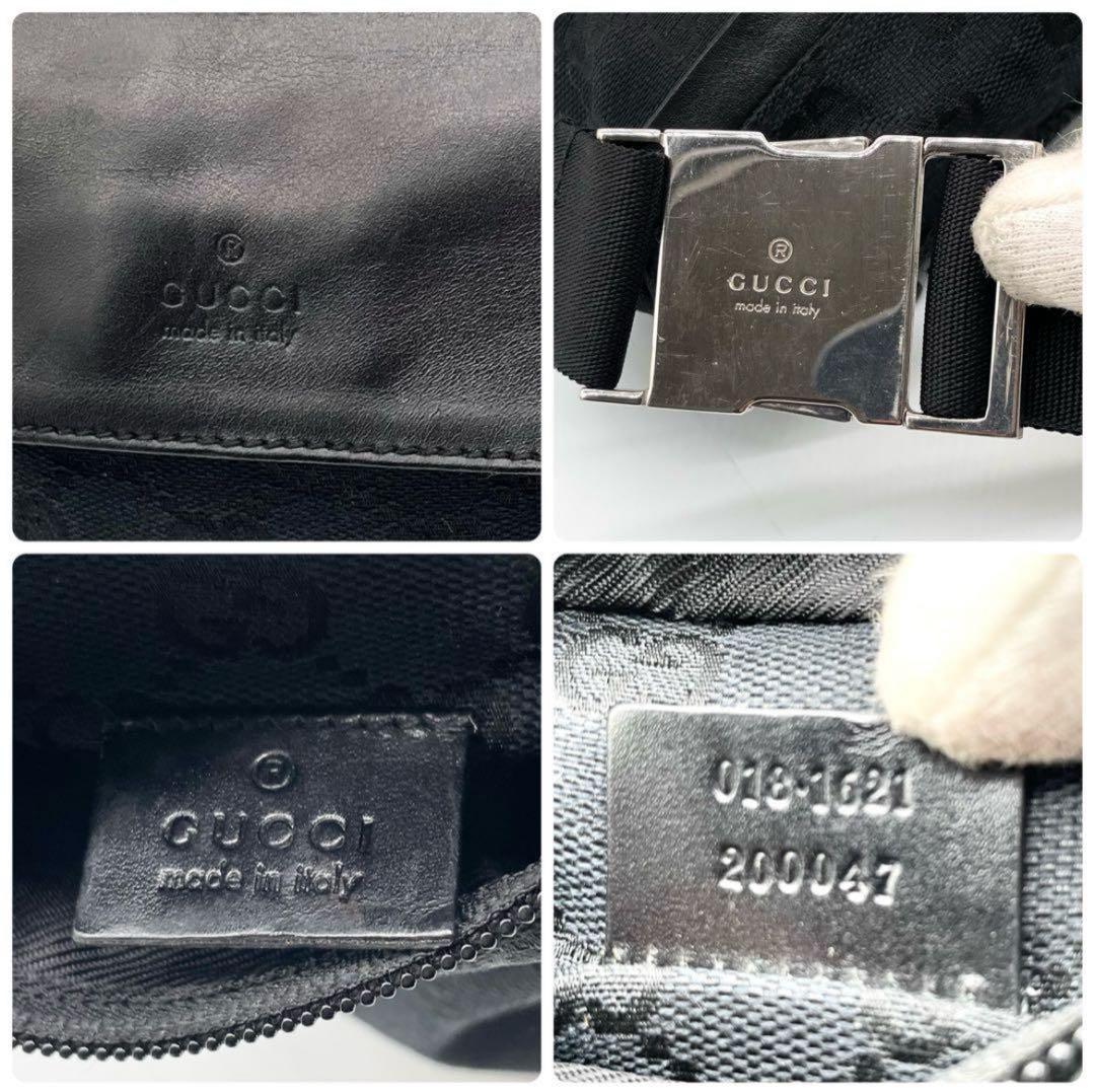 極美品✨グッチ ボディバッグ GG キャンバス レザー ウエストバッグ ブラック